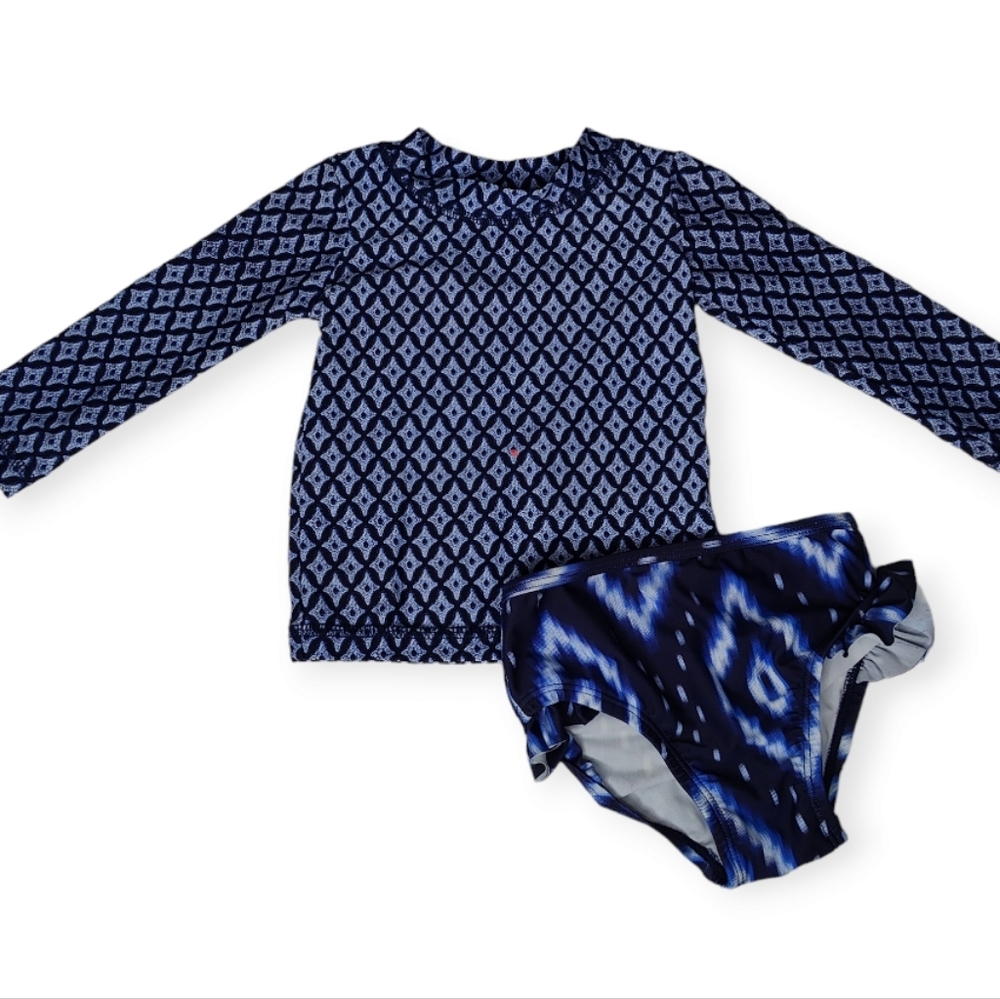 Carter's Girl's Swimsuit 12 Months Blue 2 Piece Pattern Rashguard